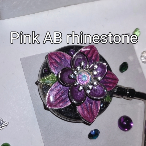 Purse Hook Handbag Holder Crystal Flower Design Choice of Center Stone - Picture 9 of 16